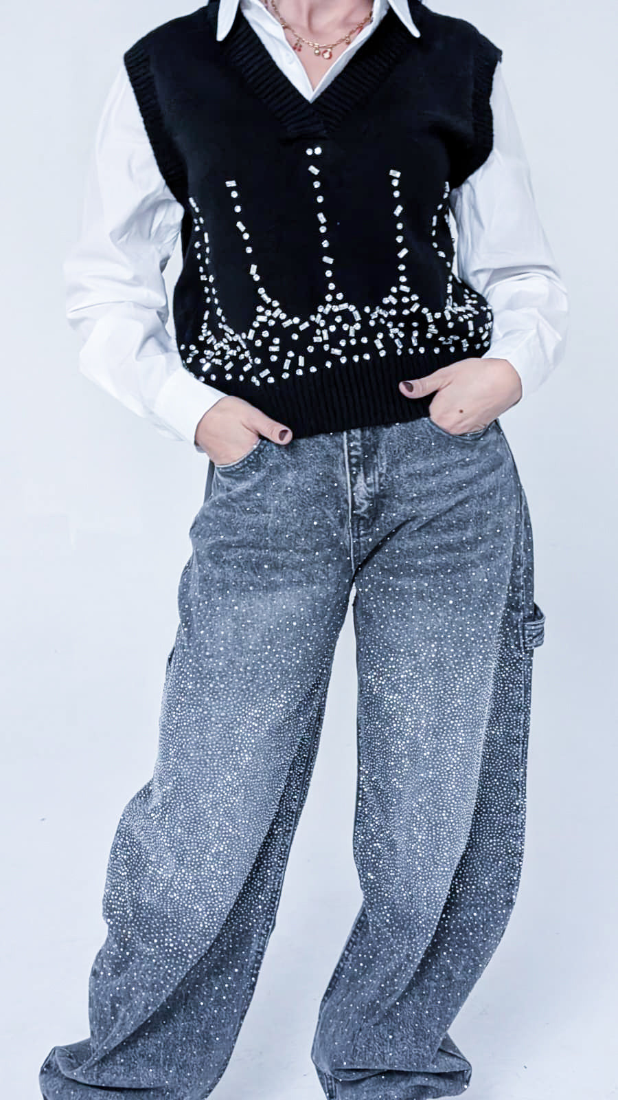 Jeans Glitter Donna - Stile Baggy con Strass