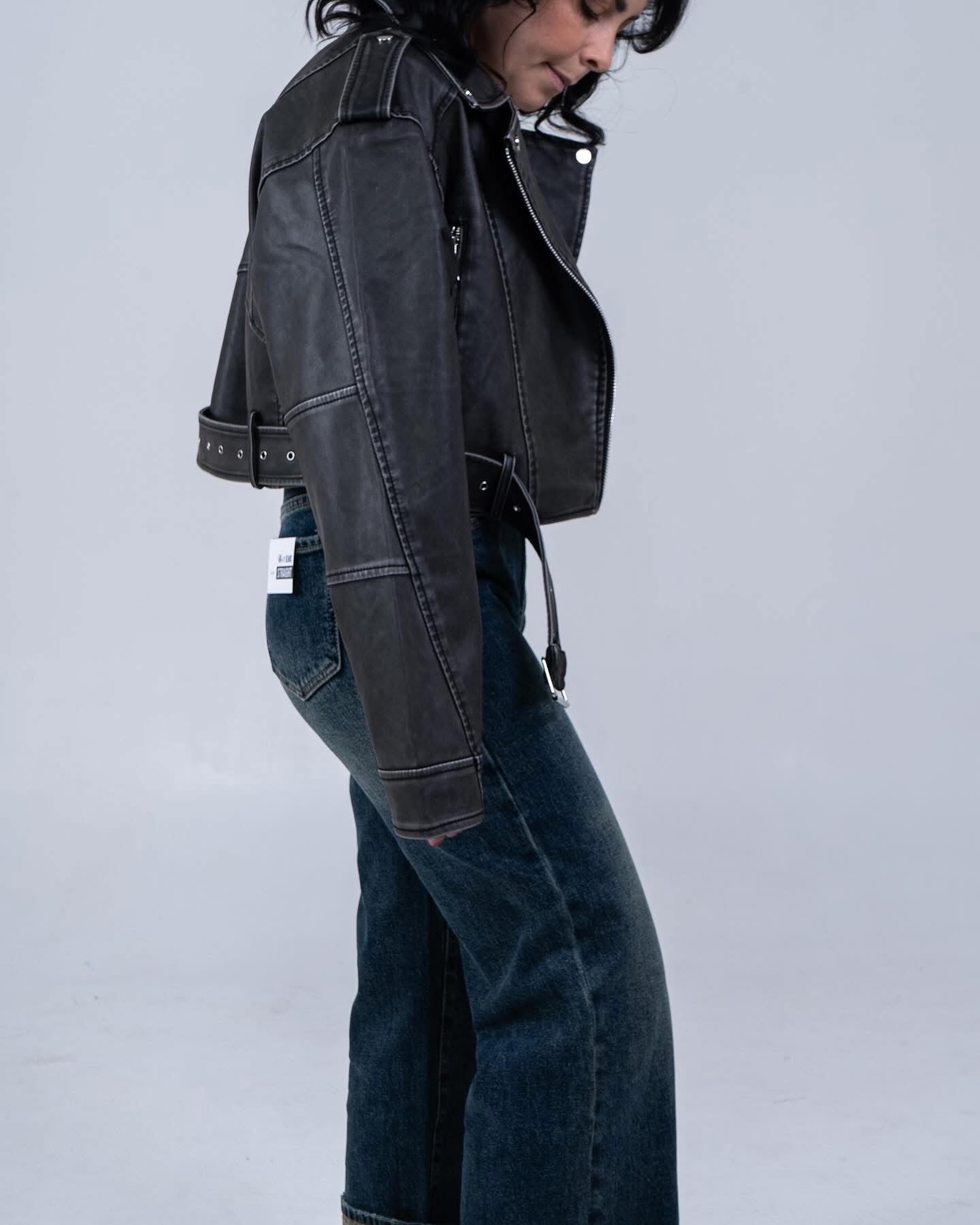 Giubbotto in Pelle Nero Donna - Giacca Biker Stile Rock