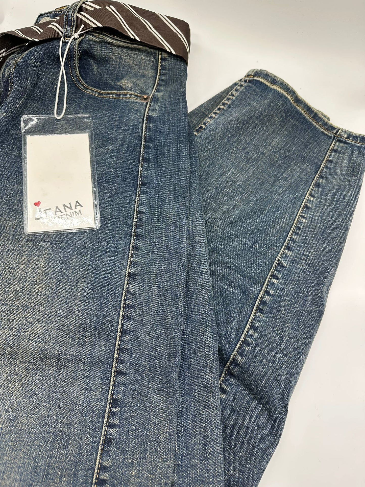 Jeans Cravatta - Denim Elegante con Cintura a Cravatta a Righe