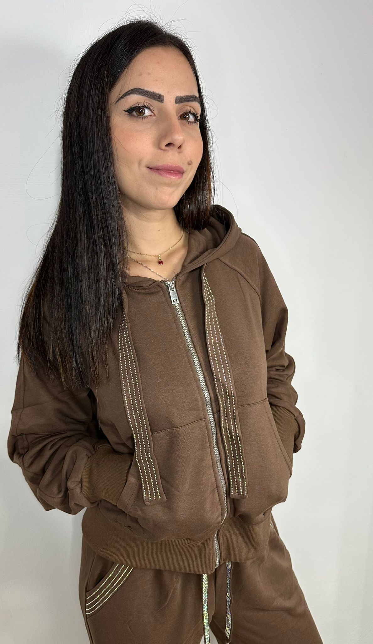 Tuta Sportiva Donna con Strass - Completo Felpa e Pantalone