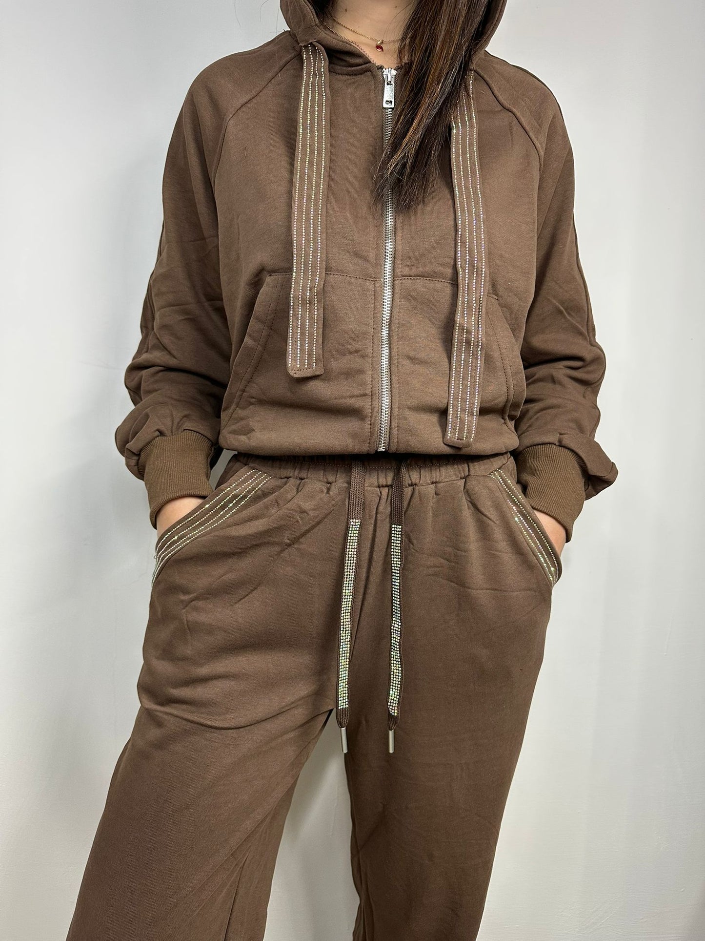Tuta Sportiva Donna con Strass - Completo Felpa e Pantalone