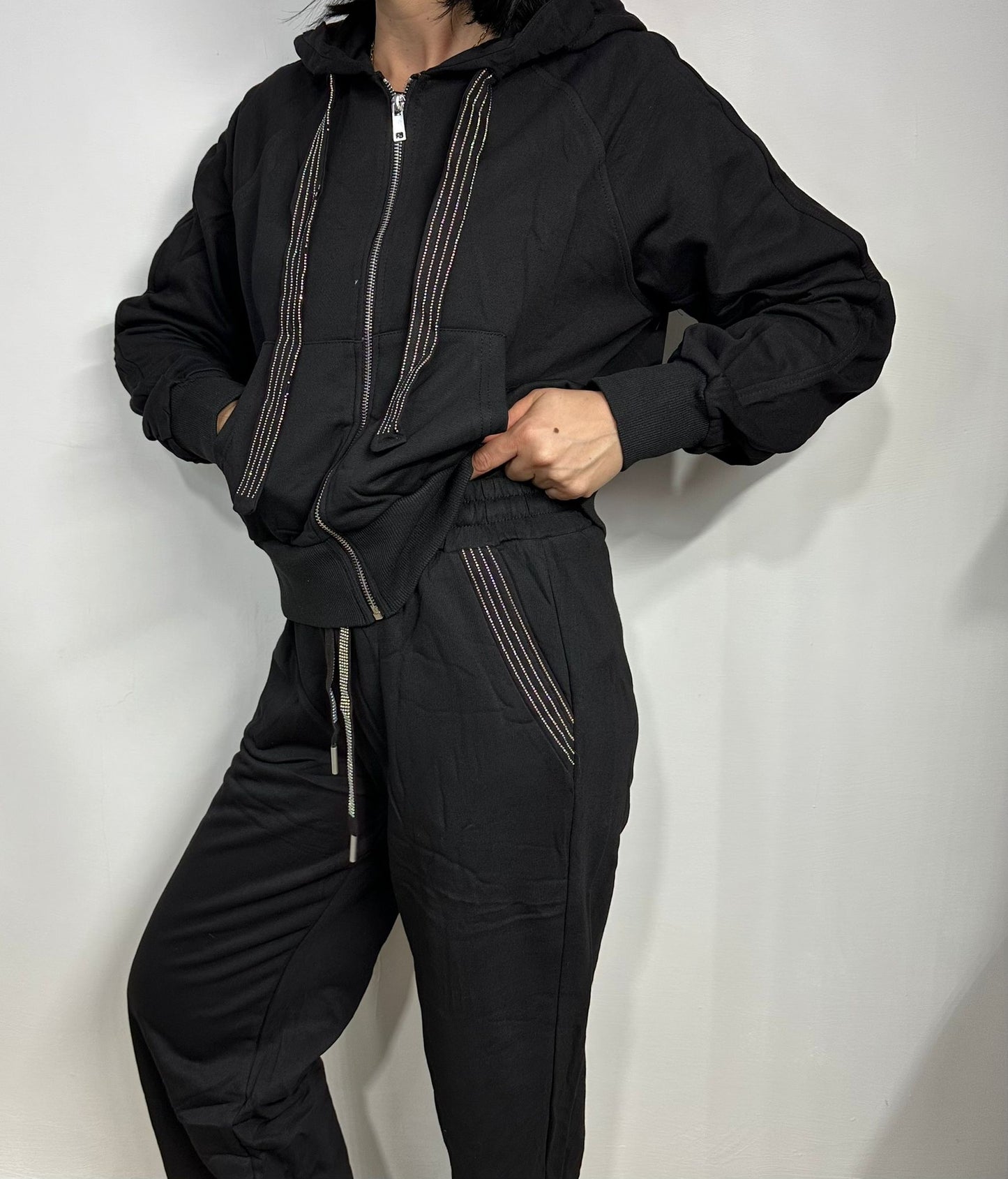 Tuta Sportiva Donna con Strass - Completo Felpa e Pantalone