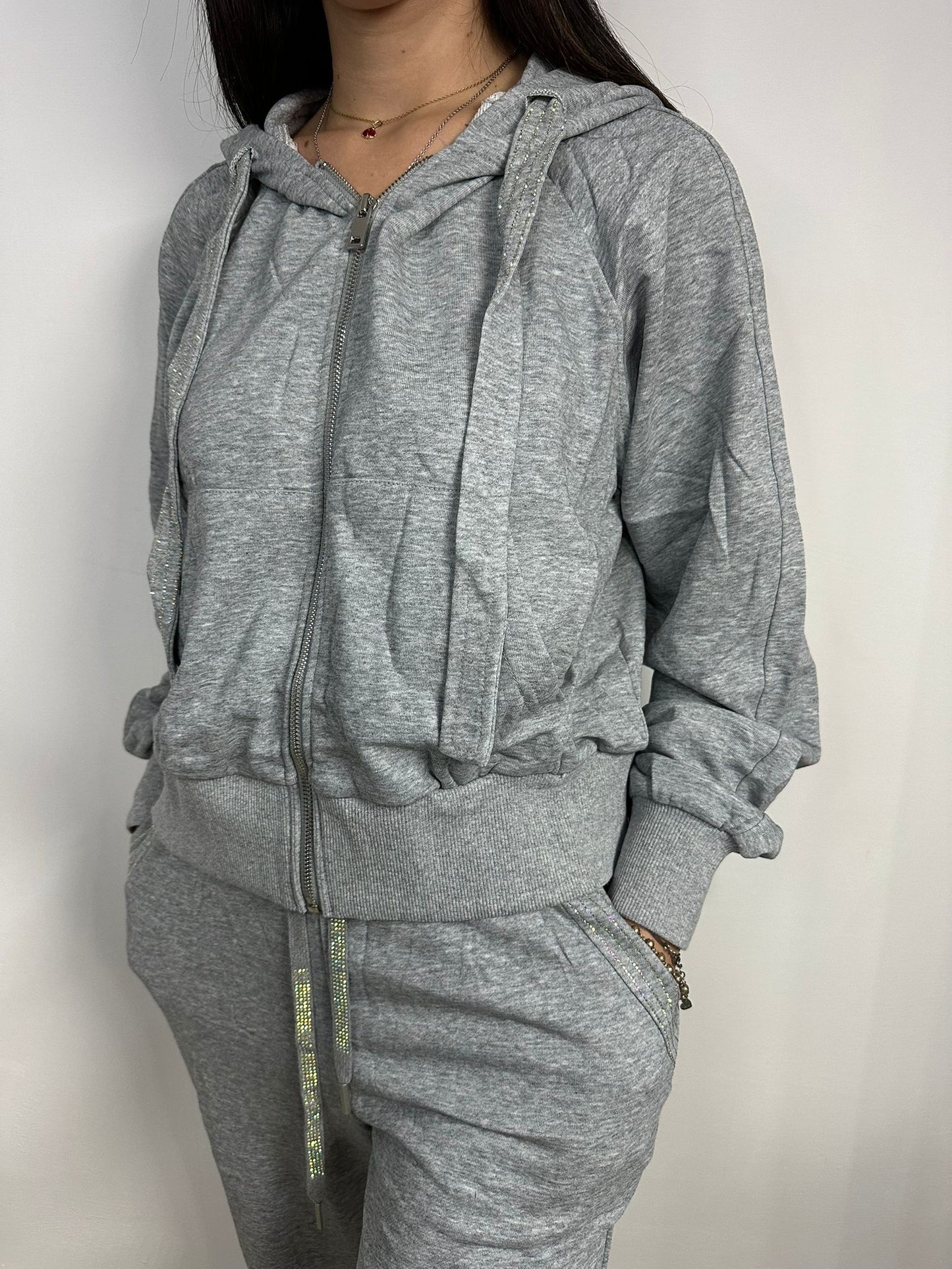 Tuta Sportiva Donna con Strass - Completo Felpa e Pantalone