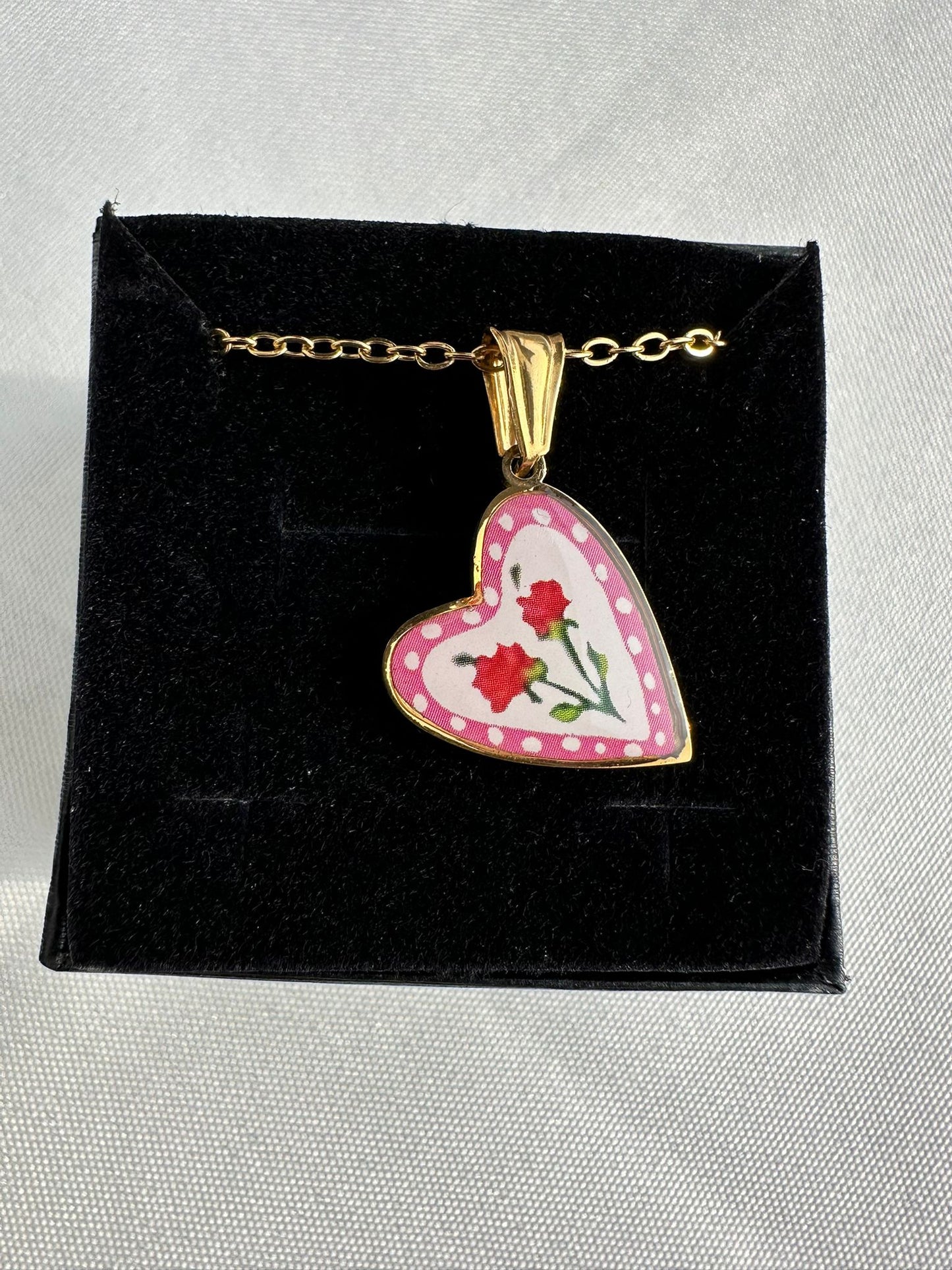 Collana Ciondolo Cuore Rose Rosse - Gioiello Romantico Oro