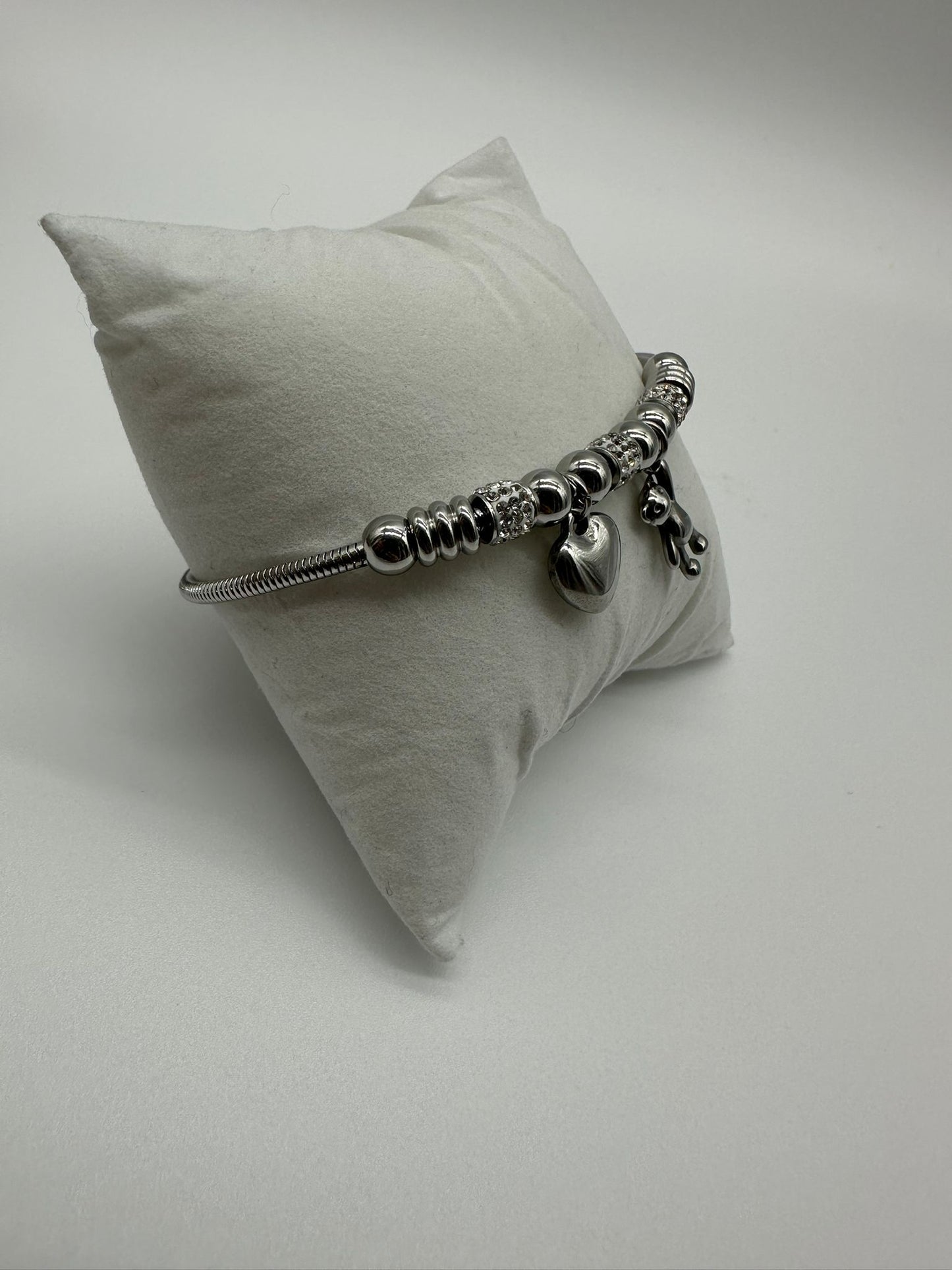 Bracciale Charm Cuore e Orsacchiotto - Acciaio Inossidabile