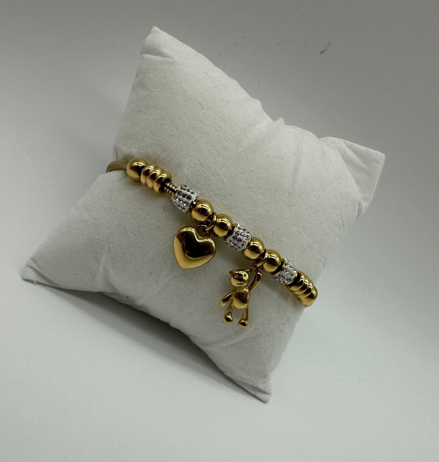 Bracciale Charm Cuore e Orsacchiotto - Acciaio Inossidabile