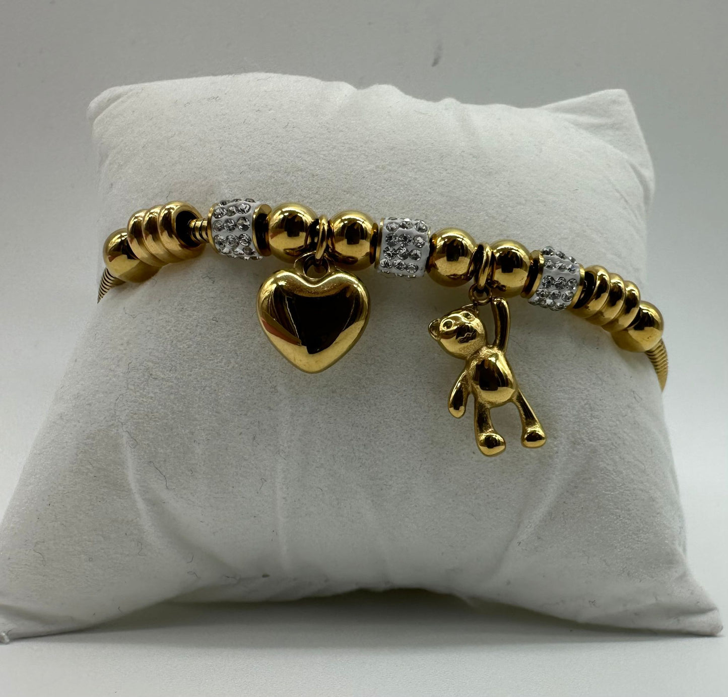 Bracciale Charm Cuore e Orsacchiotto - Acciaio Inossidabile