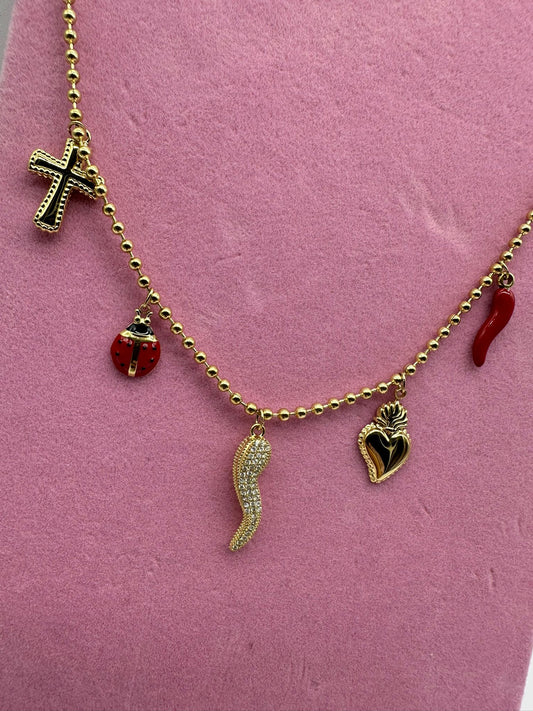 Collana Amuleti Protezione - Acciaio Inossidabile Oro