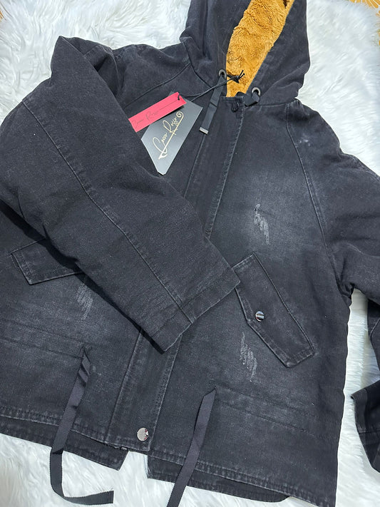 Giacca Denim Nero con Fodera Dorata - Outerwear Premium Donna
