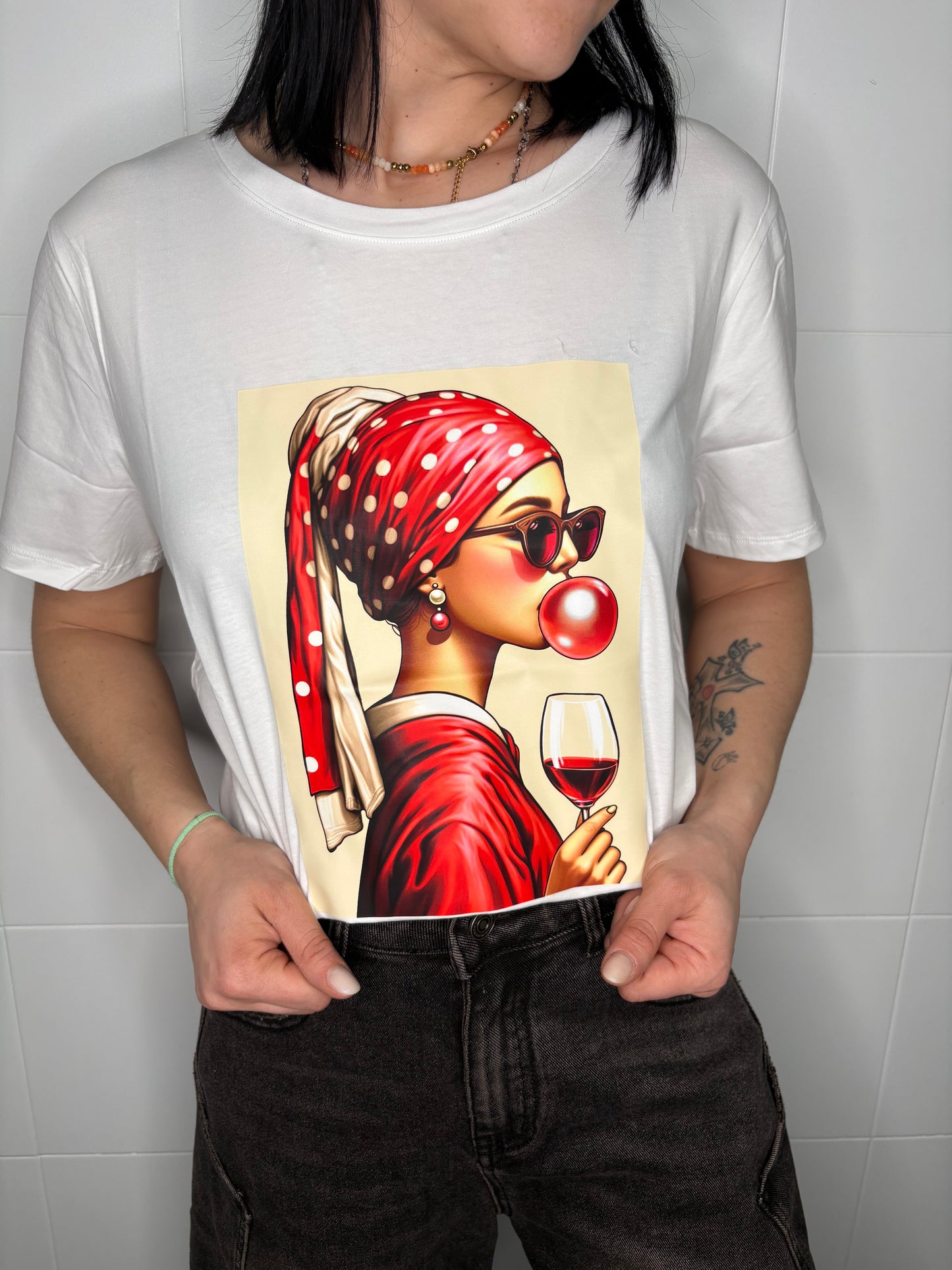 T-Shirt Donna Artistica con Grafica Pop Art - Taglia Unica