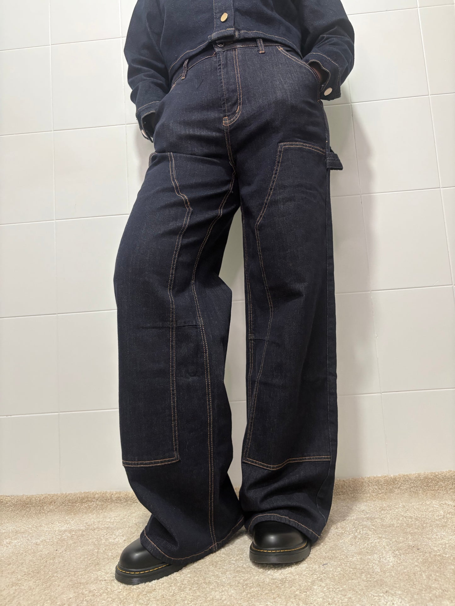 Coordinato Denim Donna Blu Scuro - Camicia e Pantaloni Cargo