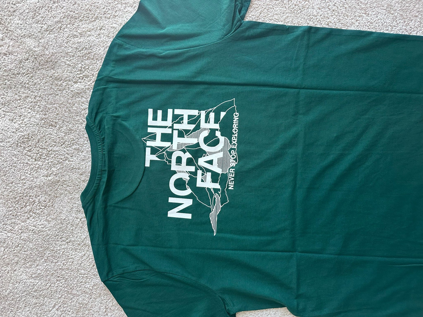 T-Shirt Uomo The North Face "Never Stop Exploring" – Verde Pino | Logo Frontale e Grafica Back