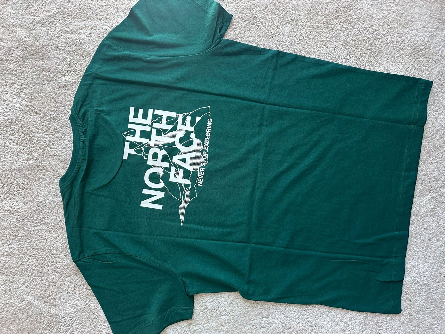 T-Shirt Uomo The North Face "Never Stop Exploring" – Verde Pino | Logo Frontale e Grafica Back