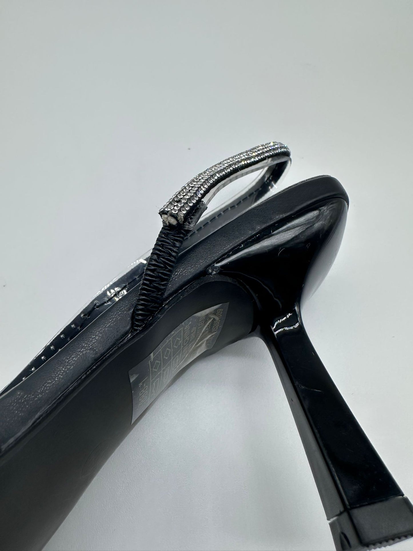 Décolleté Slingback Nera con Strass e Inserto in PVC