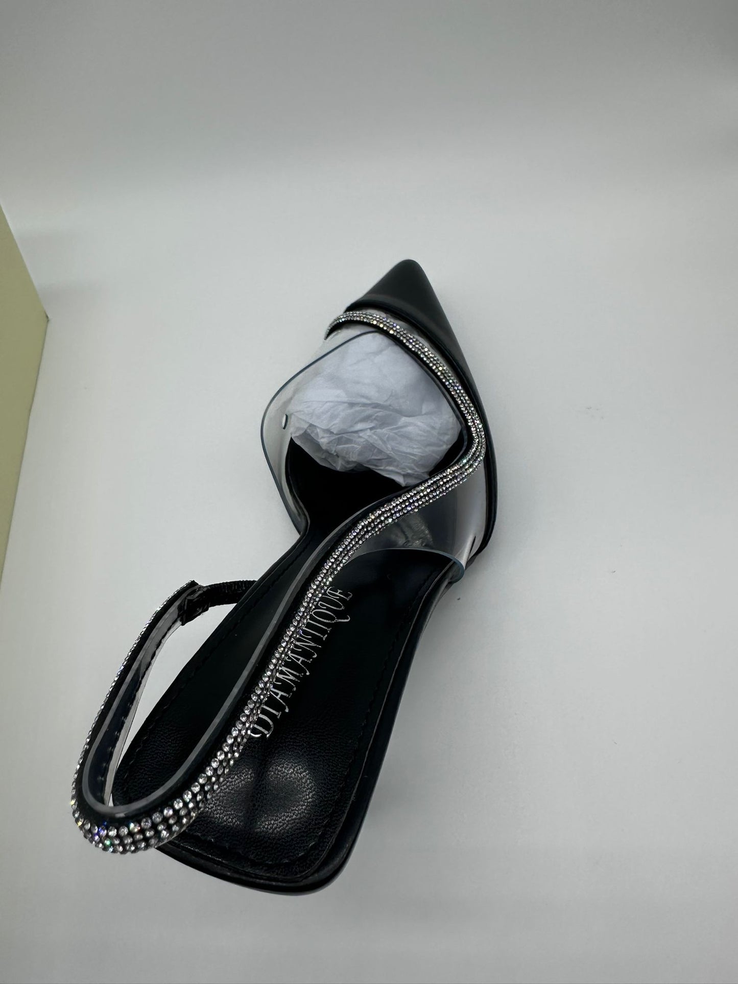Décolleté Slingback Nera con Strass e Inserto in PVC