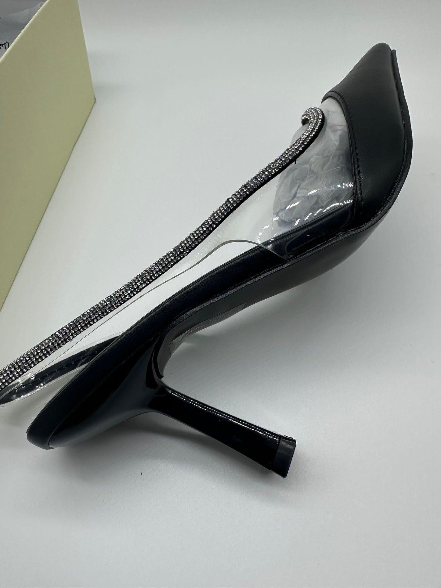 Décolleté Slingback Nera con Strass e Inserto in PVC