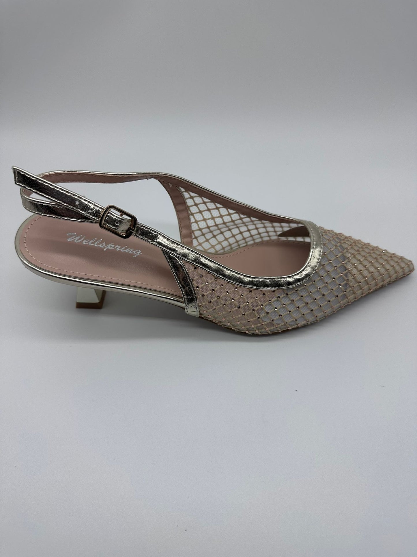 Décolleté Slingback in Mesh Dorato con Strass – Punta Affusolata