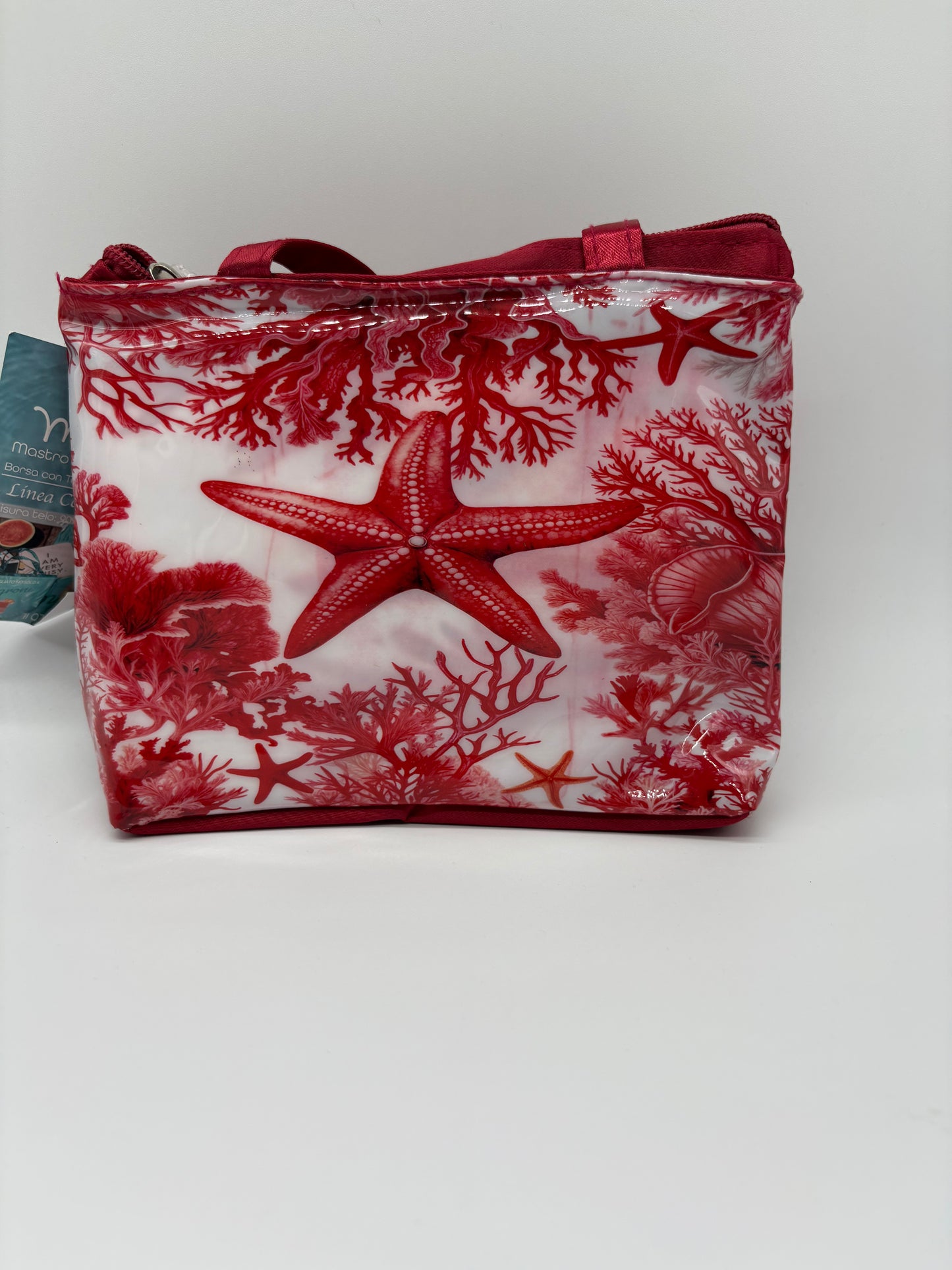 Borsa Mare con Telo Incluso Fantasia Coralli Blu e Rosso