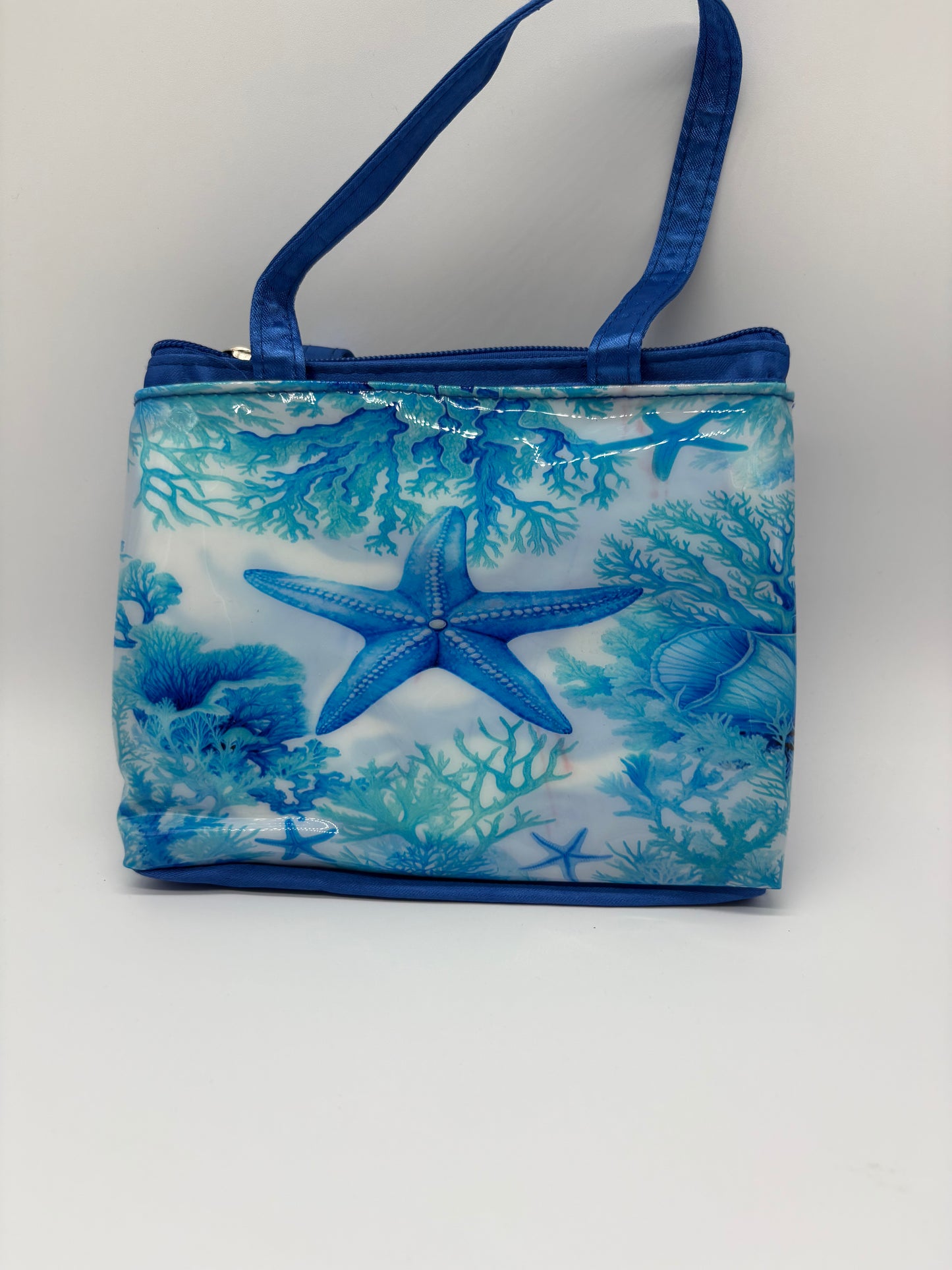 Borsa Mare con Telo Incluso Fantasia Coralli Blu e Rosso