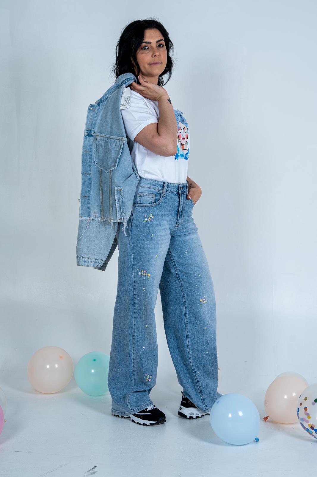 Jeans Flower Donna con Stampa Floreale - Stile Romantico | DR-CLYDE SHOP"