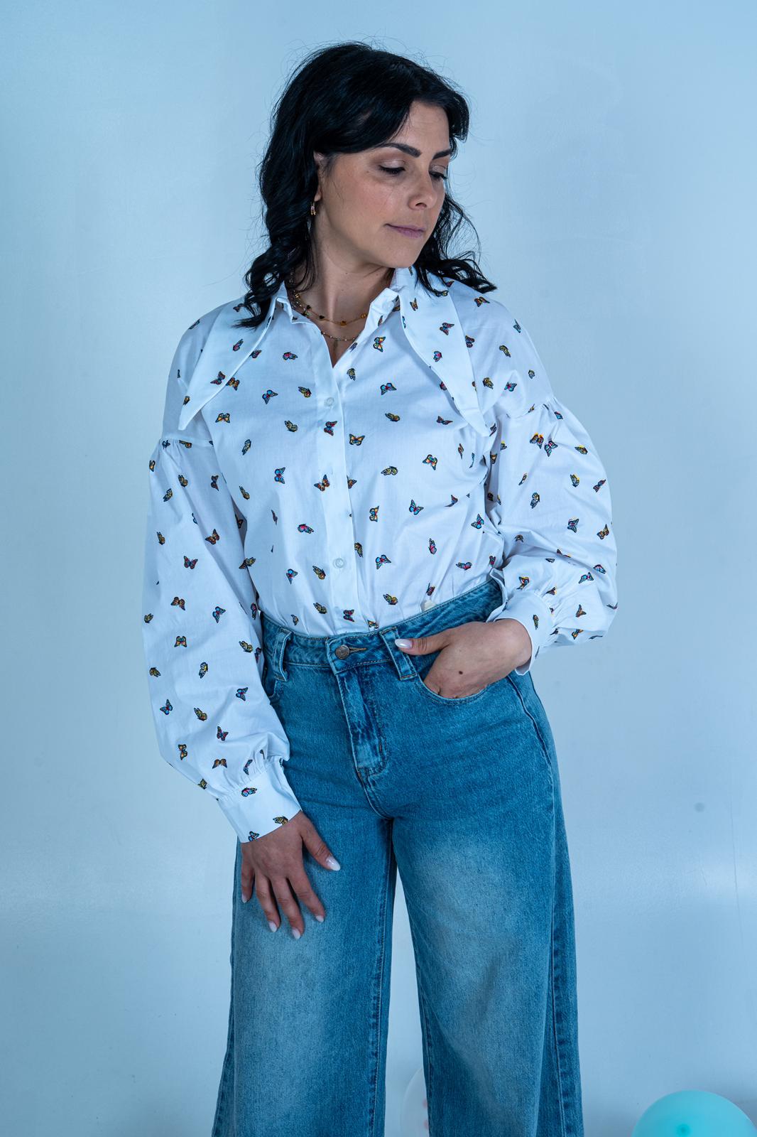 Camicia Butterfly - Camicia Donna in Cotone con Colletto Peter Pan | DR-CLYDE SHOP