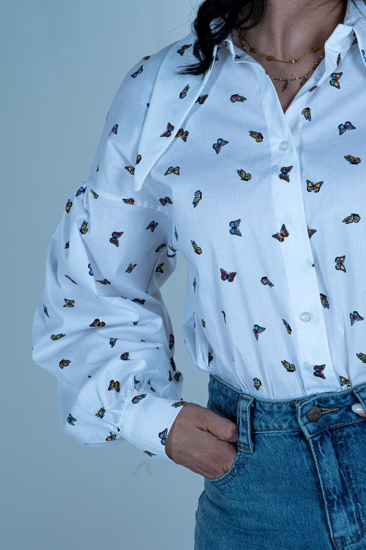 Camicia Butterfly - Camicia Donna in Cotone con Colletto Peter Pan | DR-CLYDE SHOP