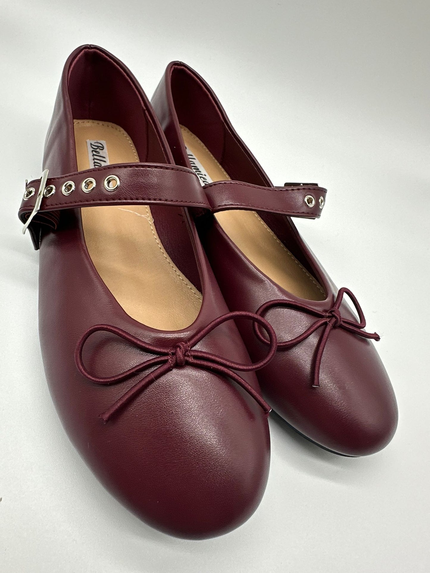 Ballerine Bordeaux con Cinturino e Fiocco - Stile Vintage Chic