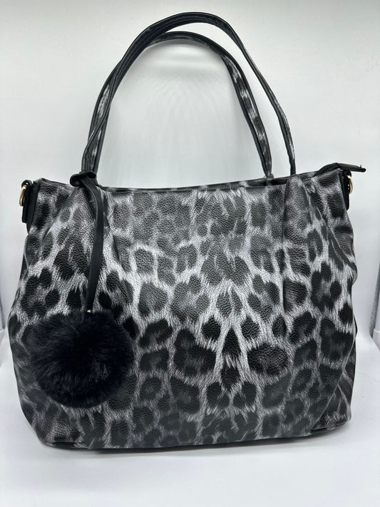 Borsa Shopper Leopardata Grigia con Pon Pon - Stile Glamour