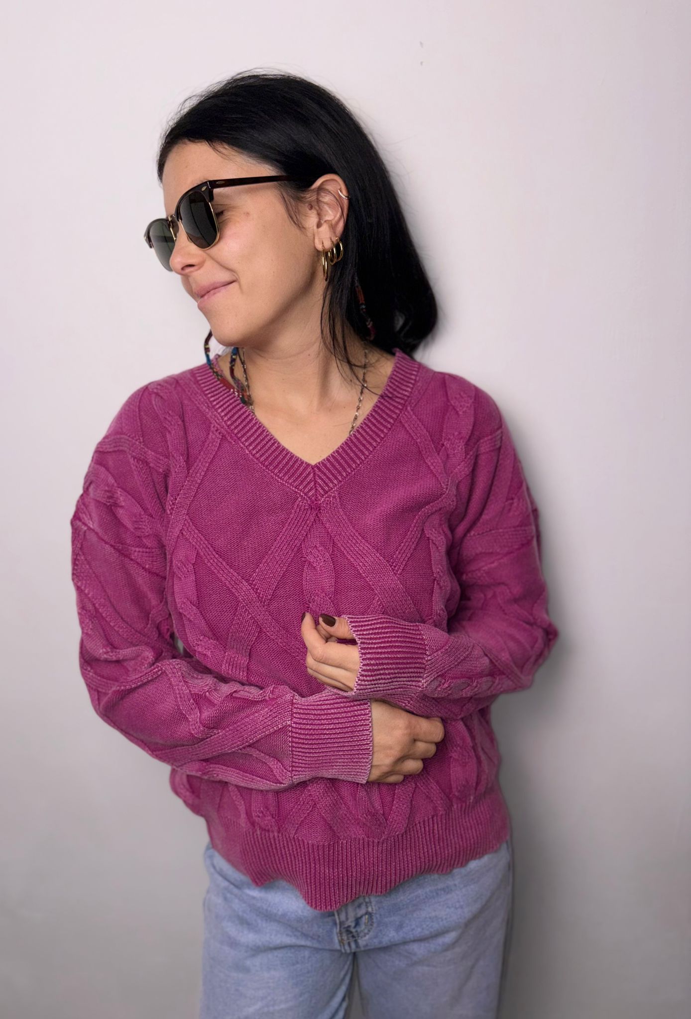 "Maglione Donna a Trecce Sfumato - Stile Vintage Distressed"