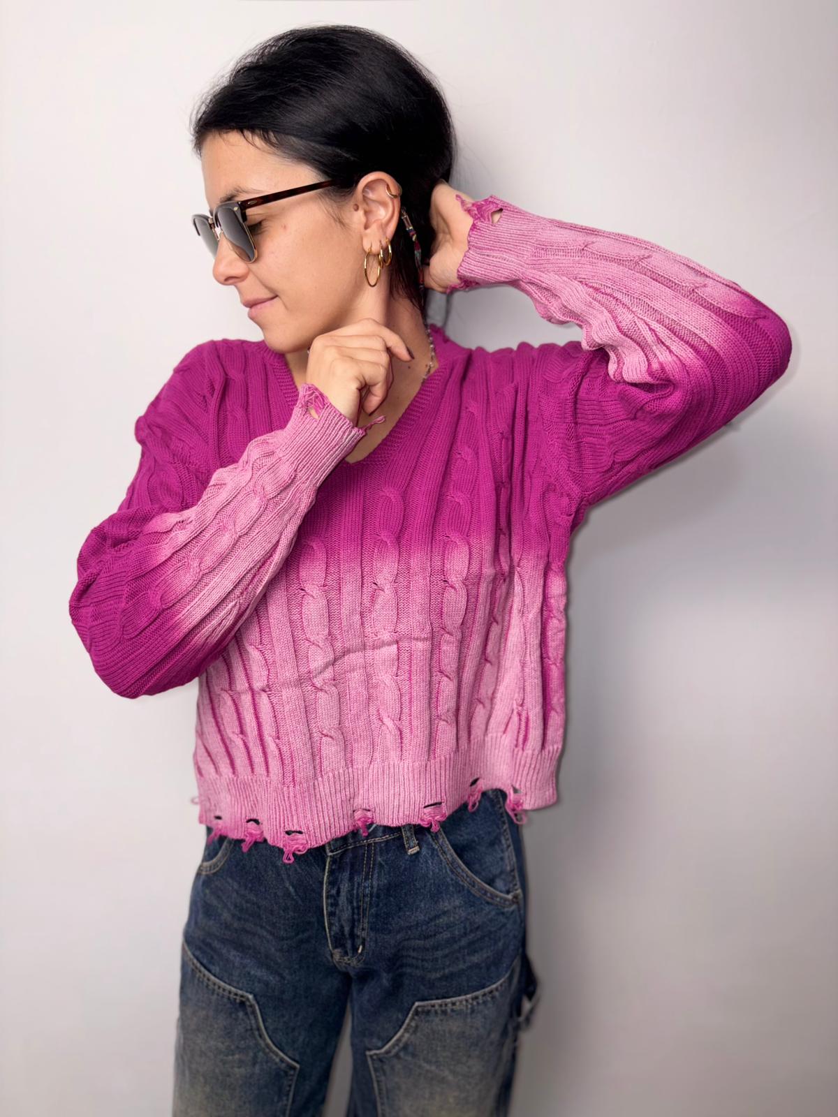 "Maglione a Trecce Effetto Sfumato - Stile Distressed Casual"