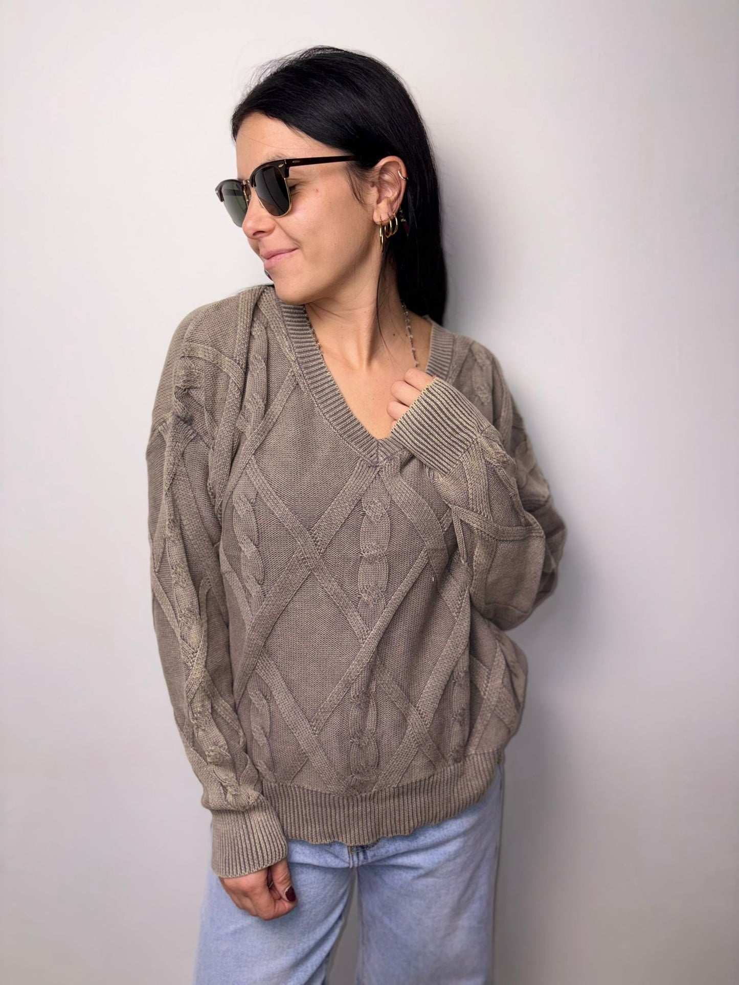 "Maglione Donna a Trecce Sfumato - Stile Vintage Distressed"