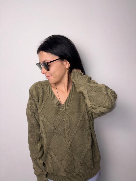 "Maglione Donna a Trecce Sfumato - Stile Vintage Distressed"