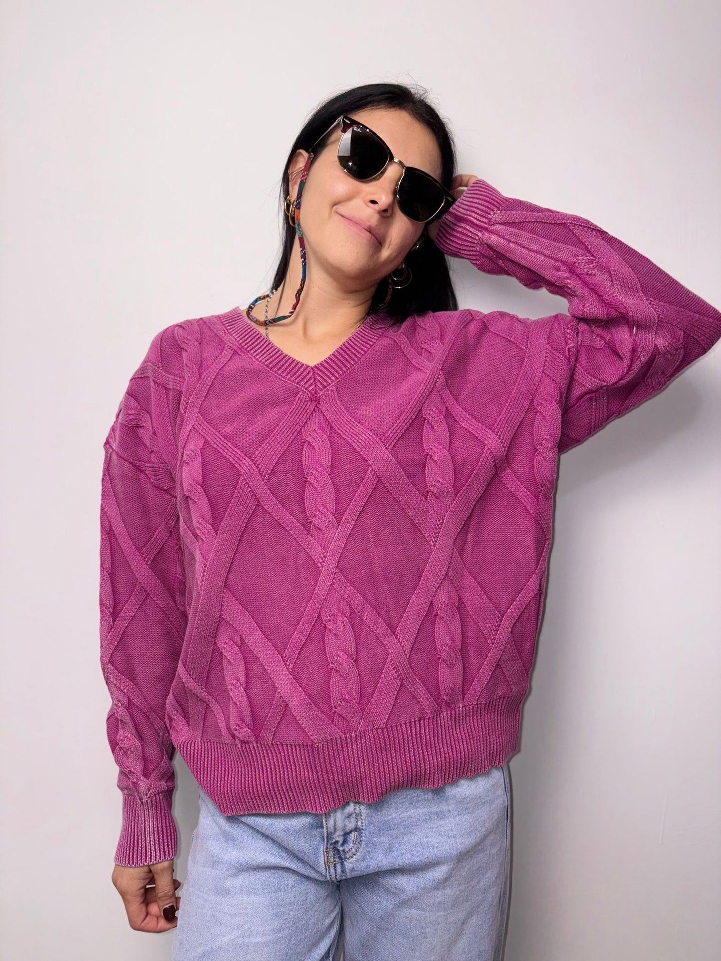 "Maglione Donna a Trecce Sfumato - Stile Vintage Distressed"