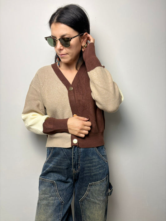 "Cardigan Donna Color Block Patchwork - Design Asimmetrico Multicolore"