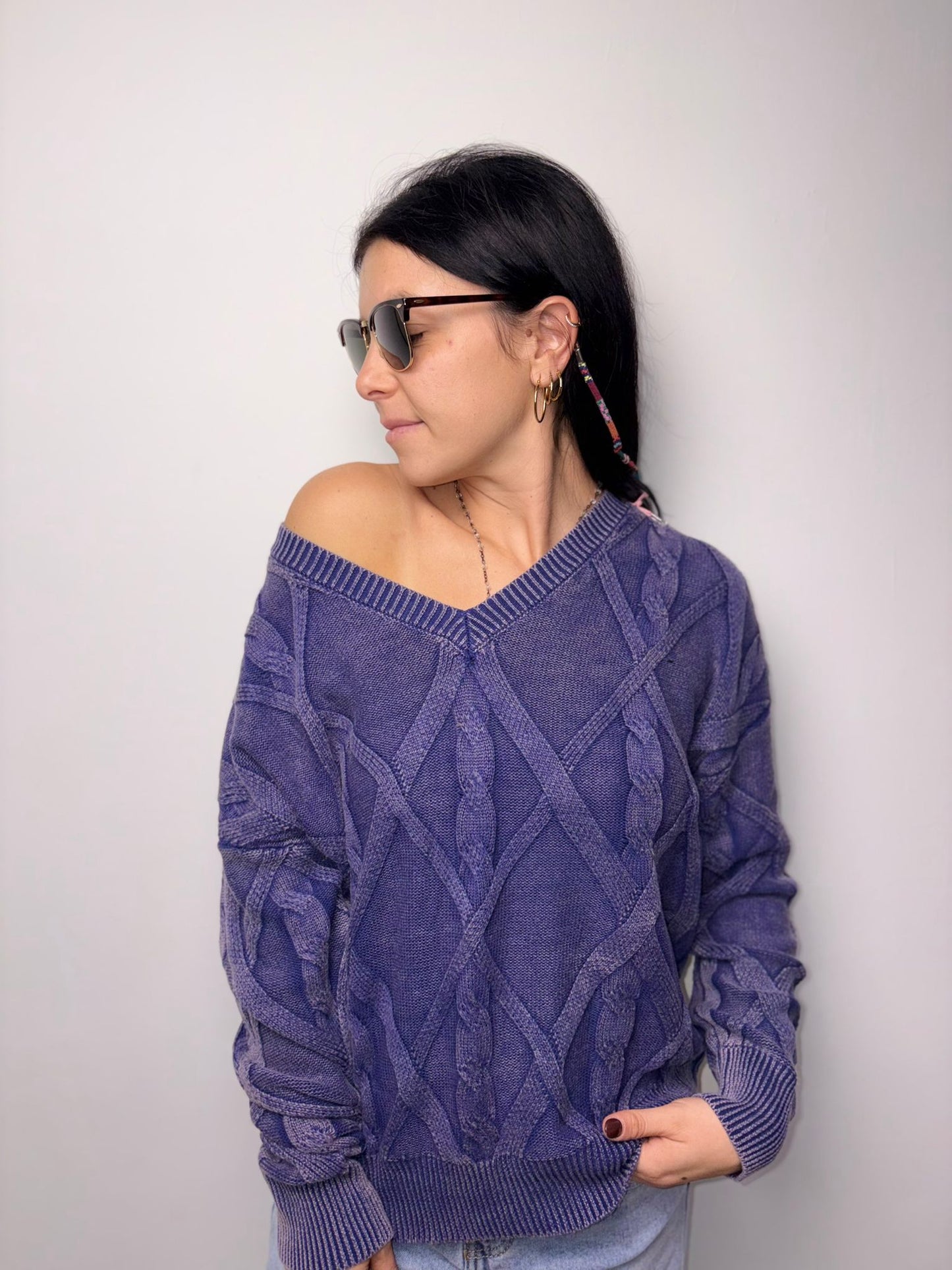 "Maglione Donna a Trecce Sfumato - Stile Vintage Distressed"