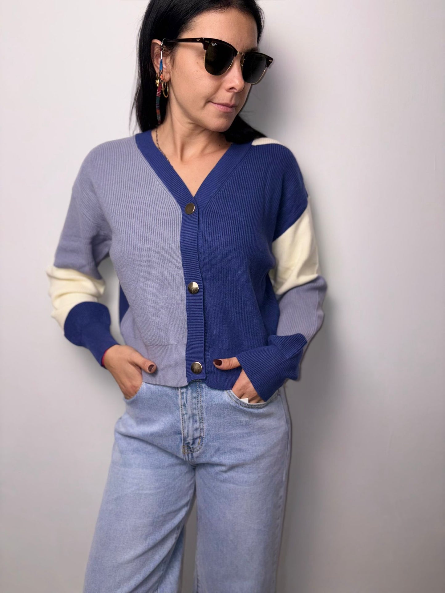 "Cardigan Donna Color Block Patchwork - Design Asimmetrico Multicolore"