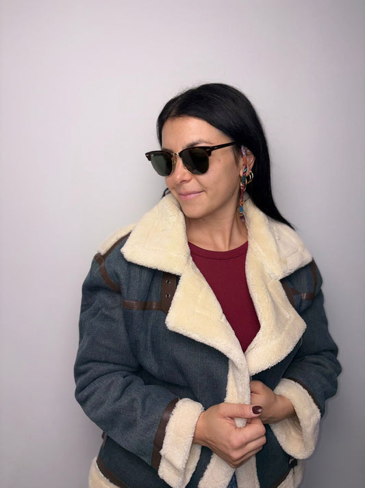 "Giacca Aviatore Donna Denim con Montone - Shearling Jacket Vintage"