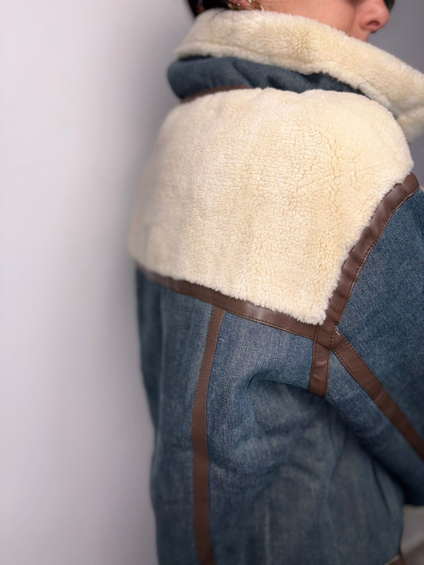 "Giacca Aviatore Donna Denim con Montone - Shearling Jacket Vintage"