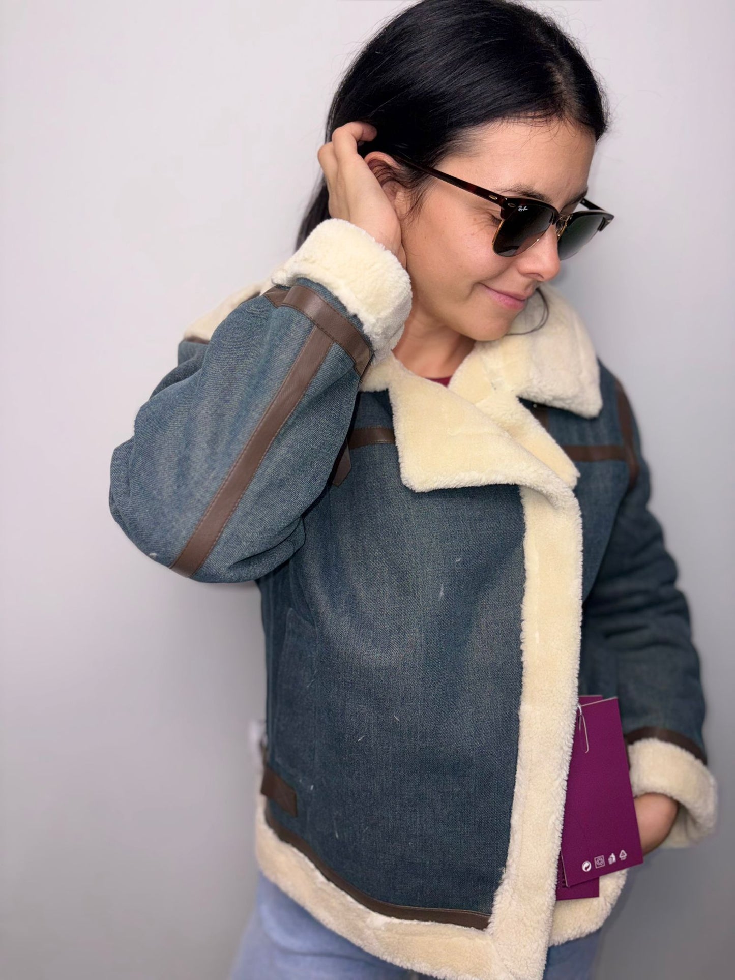 "Giacca Aviatore Donna Denim con Montone - Shearling Jacket Vintage"