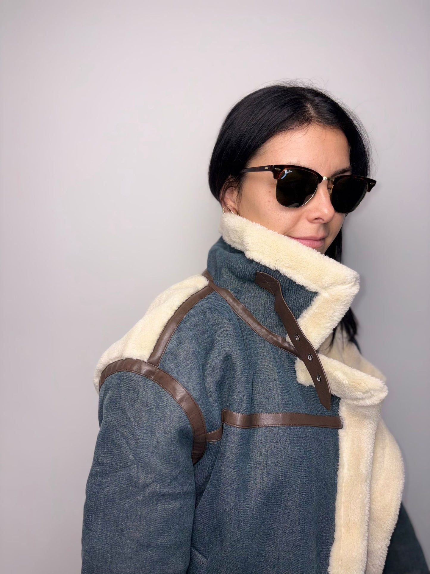 "Giacca Aviatore Donna Denim con Montone - Shearling Jacket Vintage"