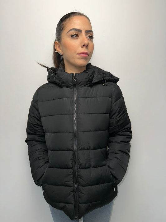 Piumino Nero con Cappuccio - Giacca Imbottita Invernale Donna