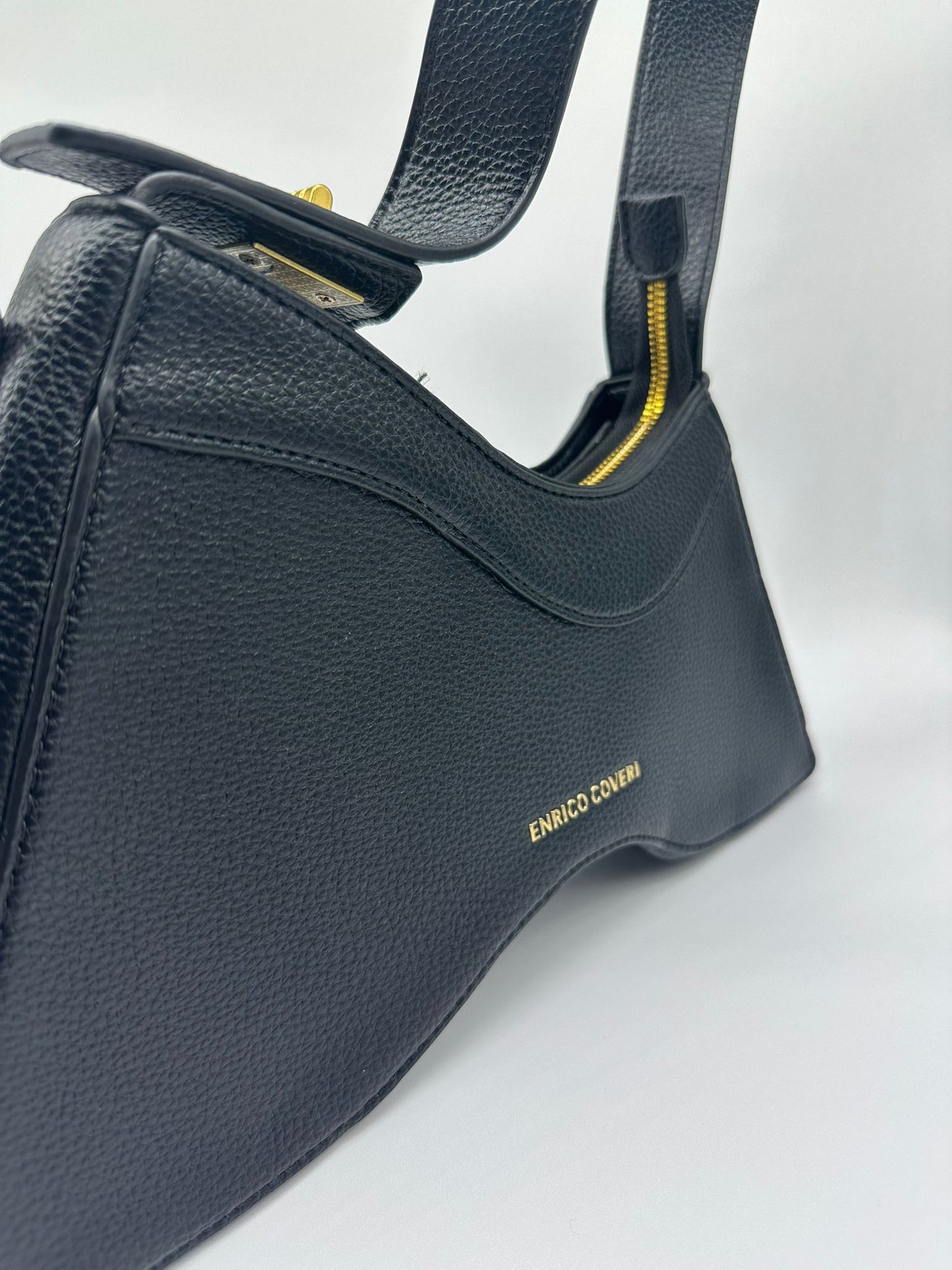 Borsa a Spalla Donna Nera Design Geometrico con Tracolla Regolabile