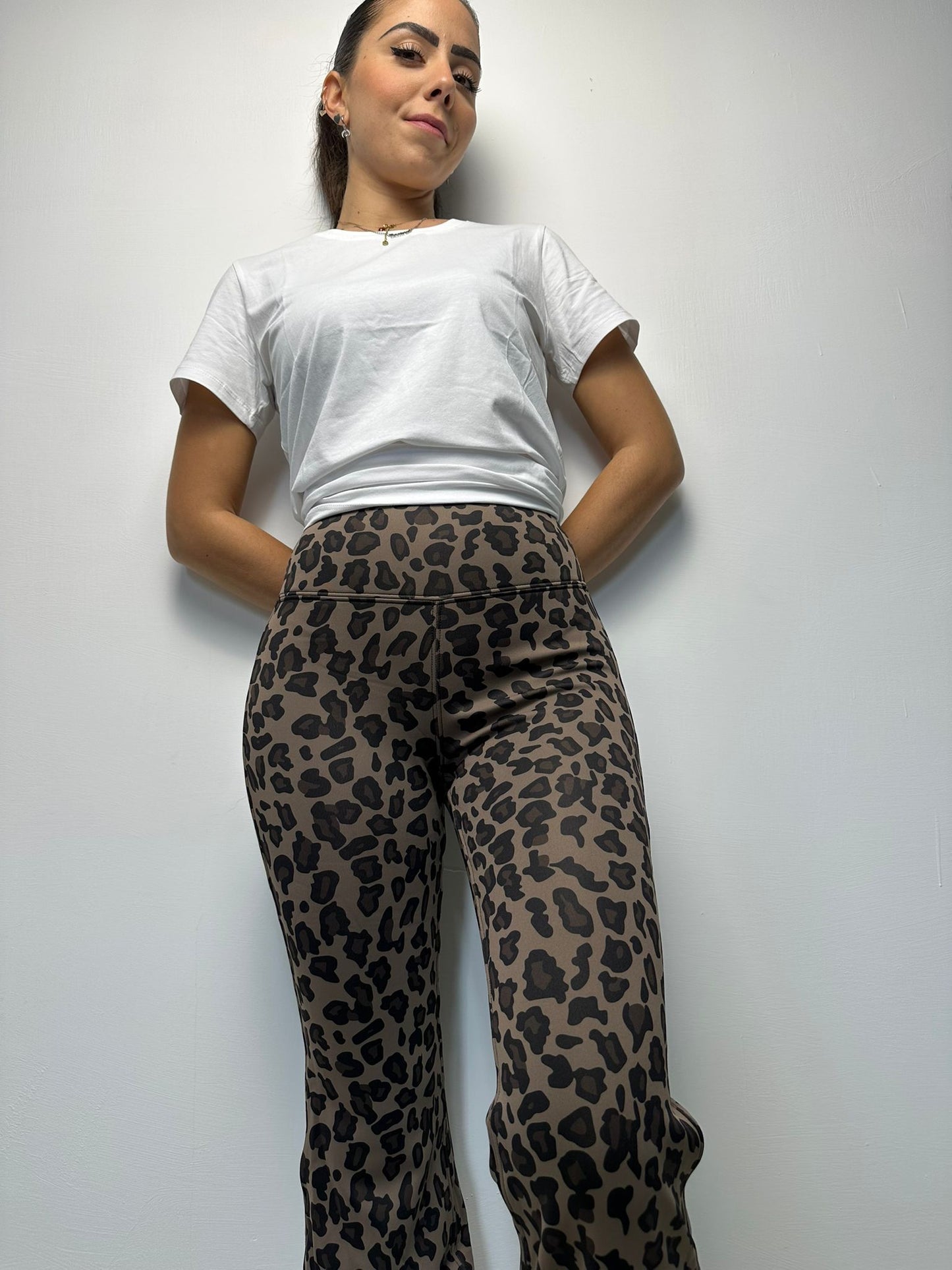 Leggings Donna Animalier Felpati a Zampa con Vita Alta