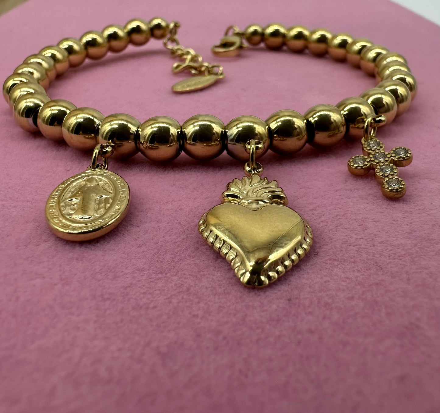 Bracciale con Ciondoli Sacro Cuore Croce Medaglia