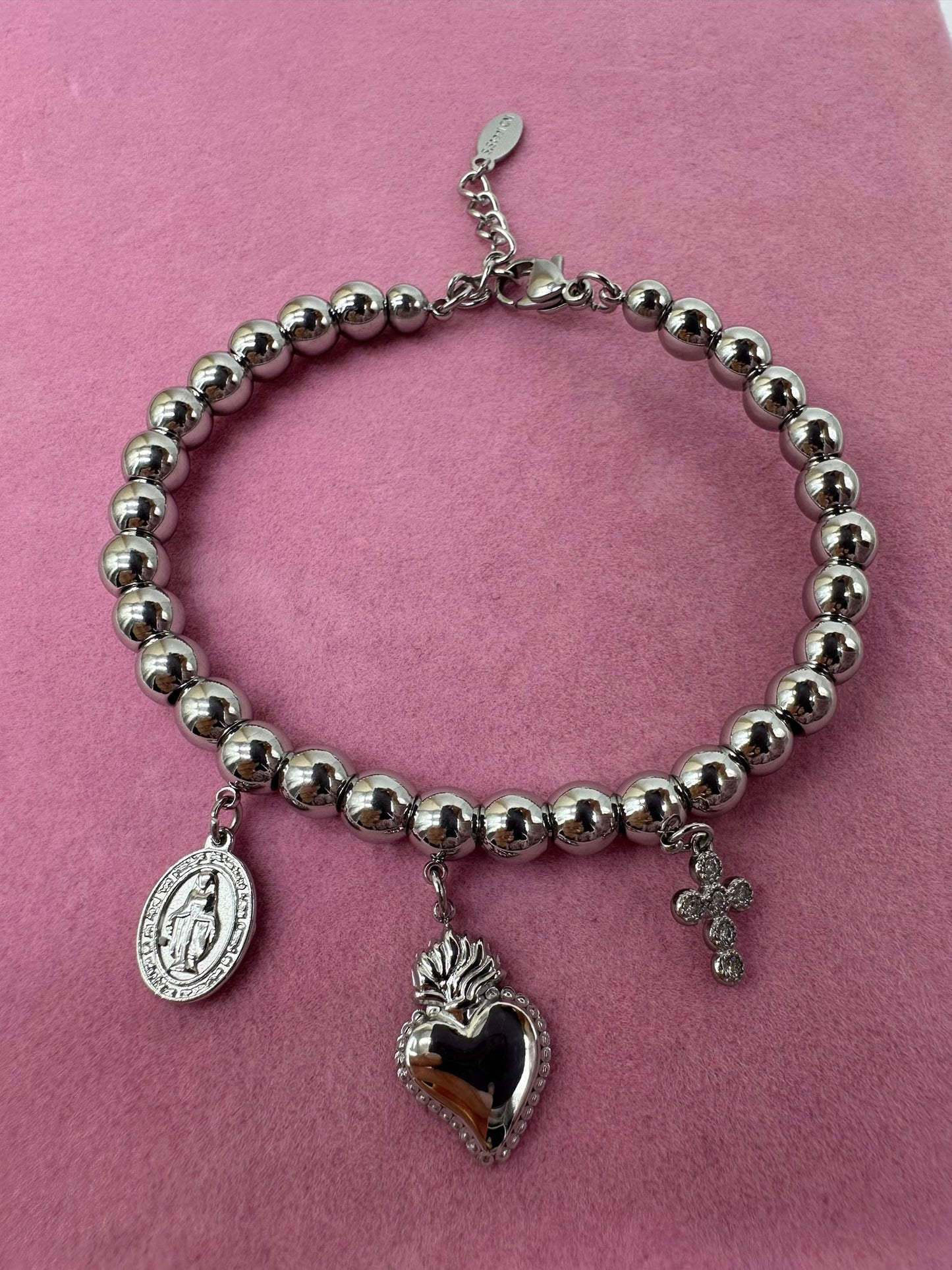 Bracciale con Ciondoli Sacro Cuore Croce Medaglia