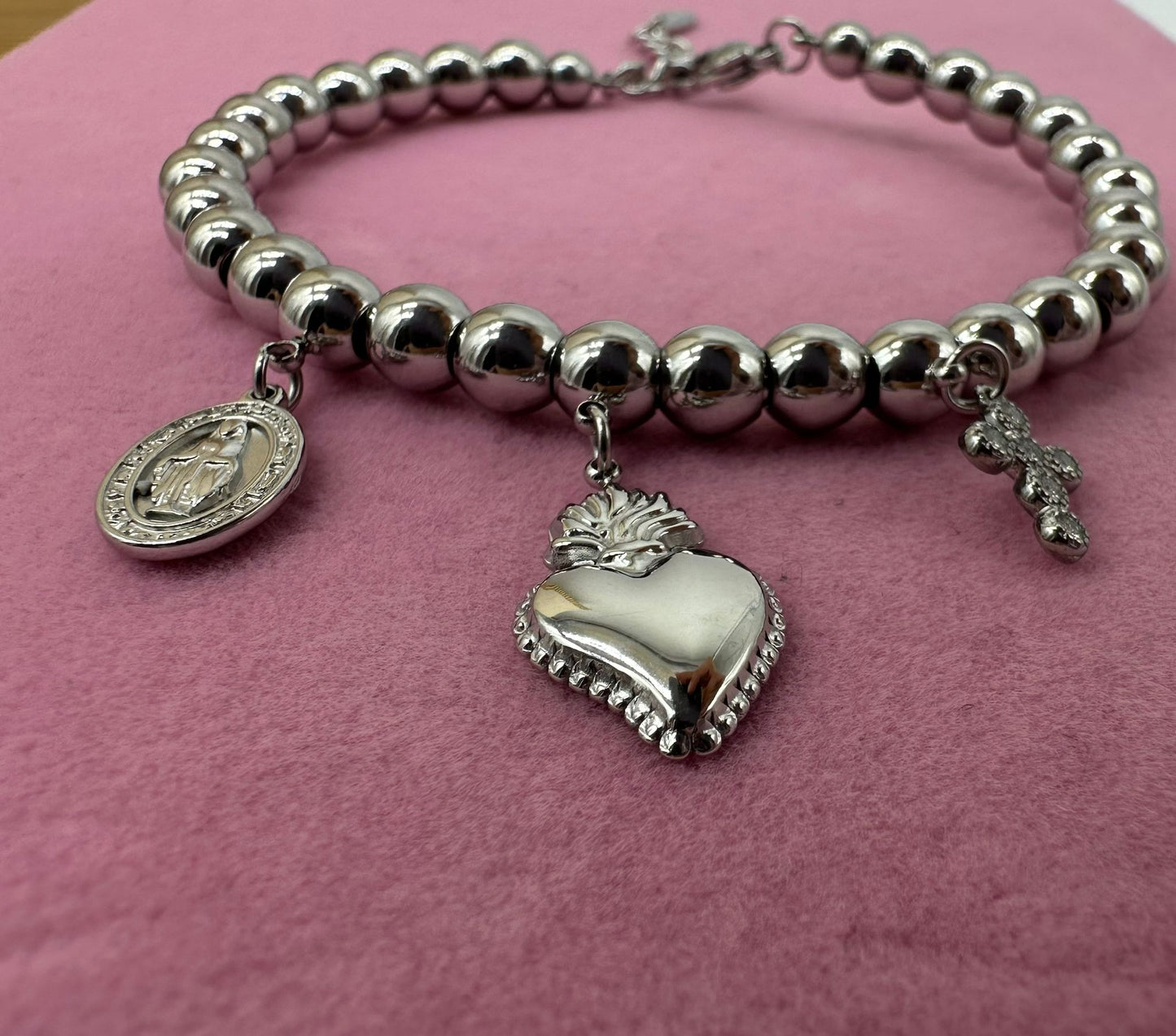 Bracciale con Ciondoli Sacro Cuore Croce Medaglia