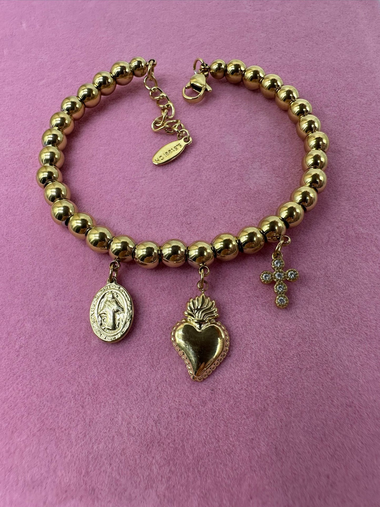 Bracciale con Ciondoli Sacro Cuore Croce Medaglia
