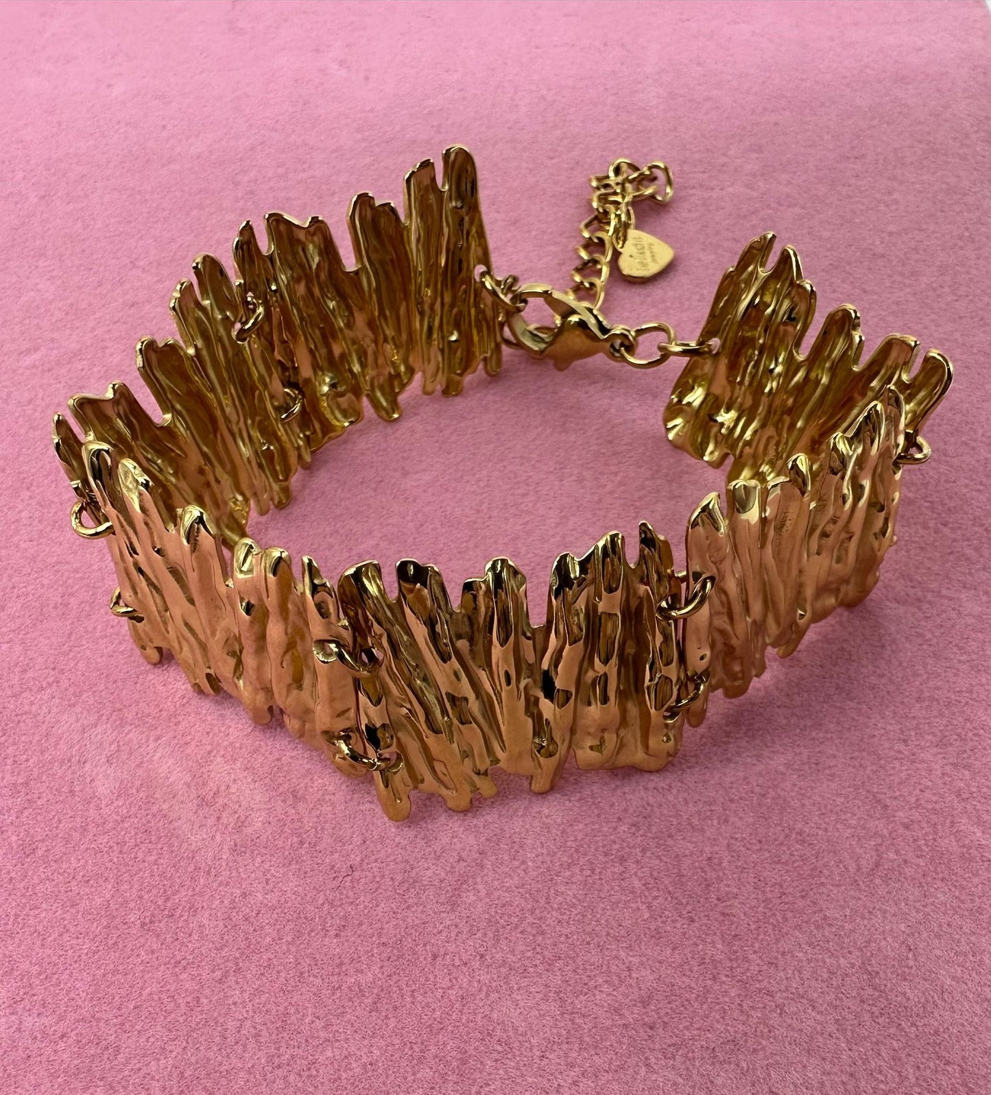 Bracciale Rigido Texturizzato Effetto Ondulato - Acciaio Inossidabile Oro Silver