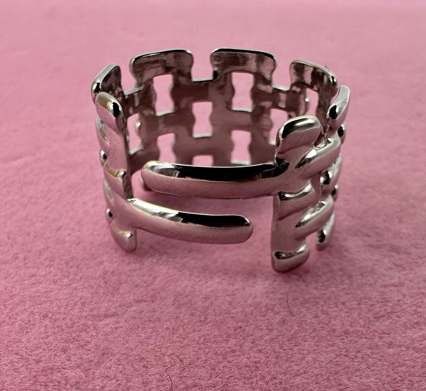 Anello Fascia Larga Maglie Rettangolari - Acciaio Inossidabile Oro Silver