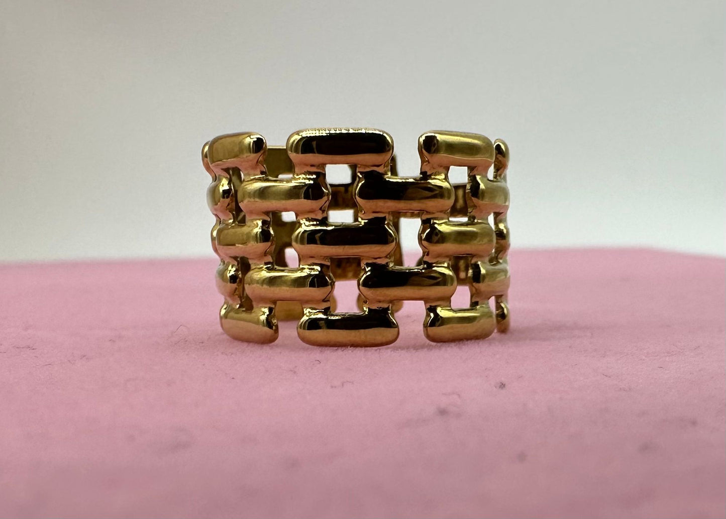 Anello Fascia Larga Maglie Rettangolari - Acciaio Inossidabile Oro Silver